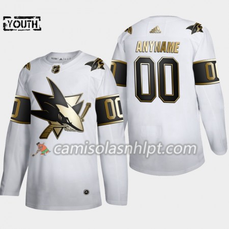 Camisola San Jose Sharks Personalizado Adidas 2019-2020 Golden Edition Branco Authentic - Criança